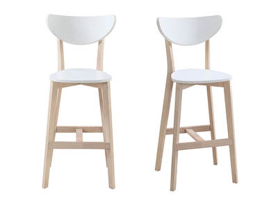Tabourets de bar scandinaves blanc et bois 75 cm (lot de 2) LEENA