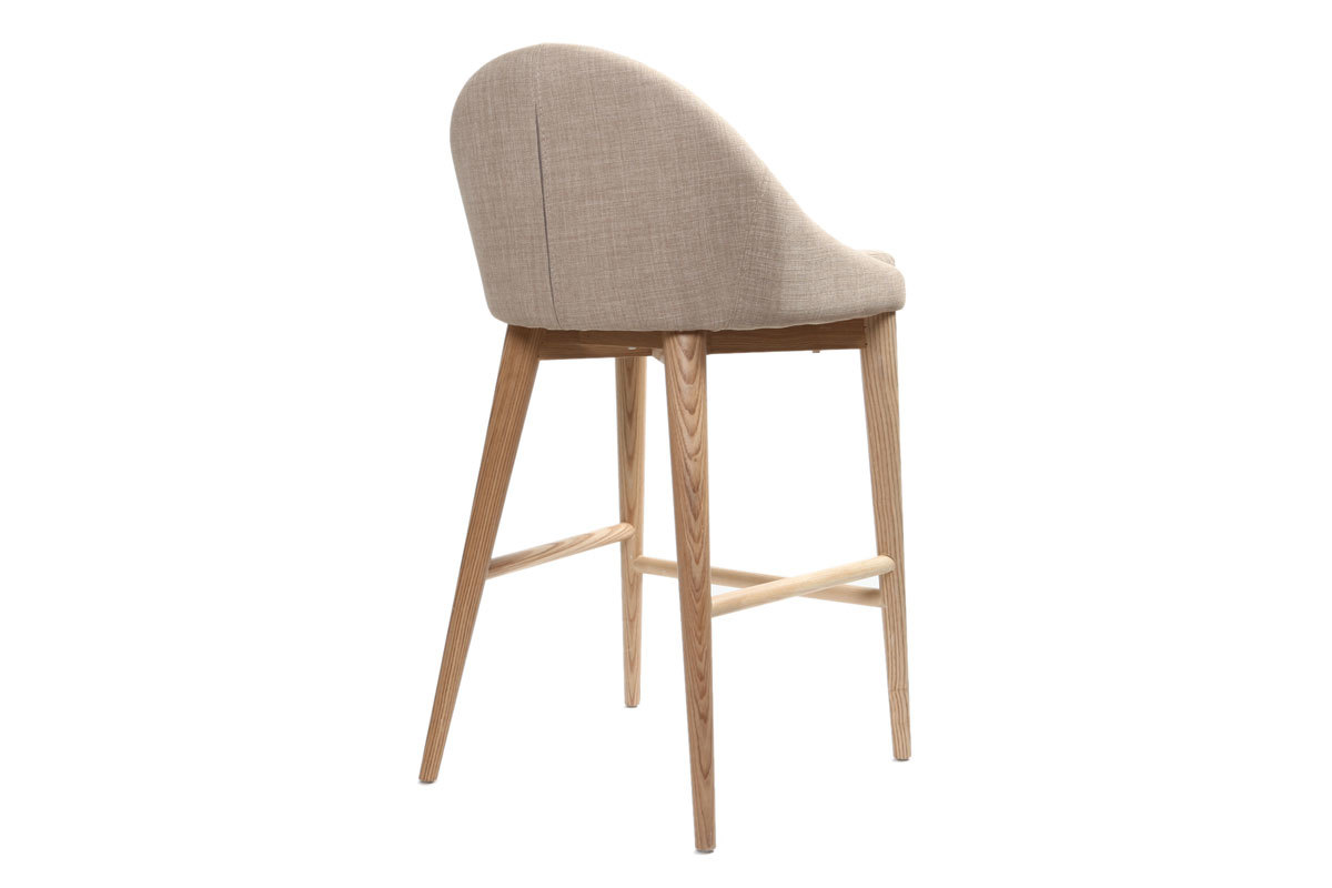 Tabourets de bar scandinaves en tissu beige et fr�ne massif H66.5 cm (lot de 2) DALIA