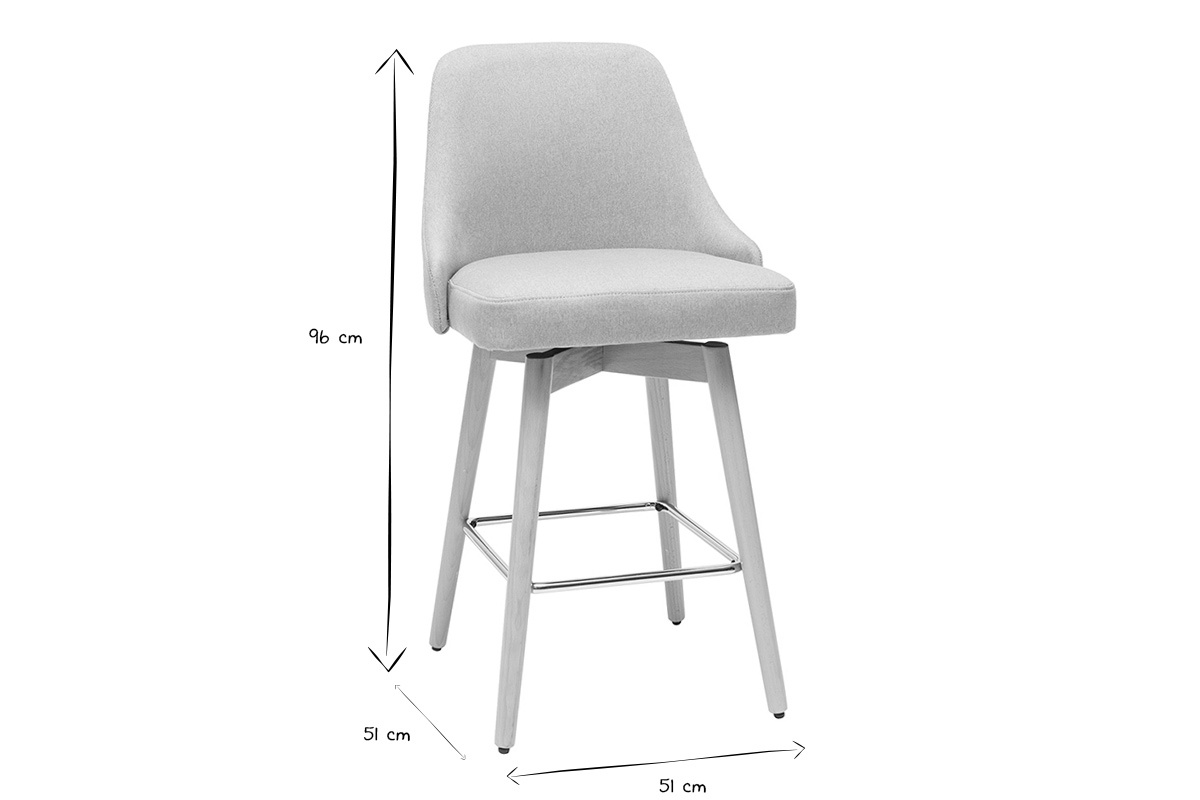 Tabourets de bar scandinaves pivotants 360� en tissu gris clair et bois h�tre massif H65 cm (lot de 2) HASTA