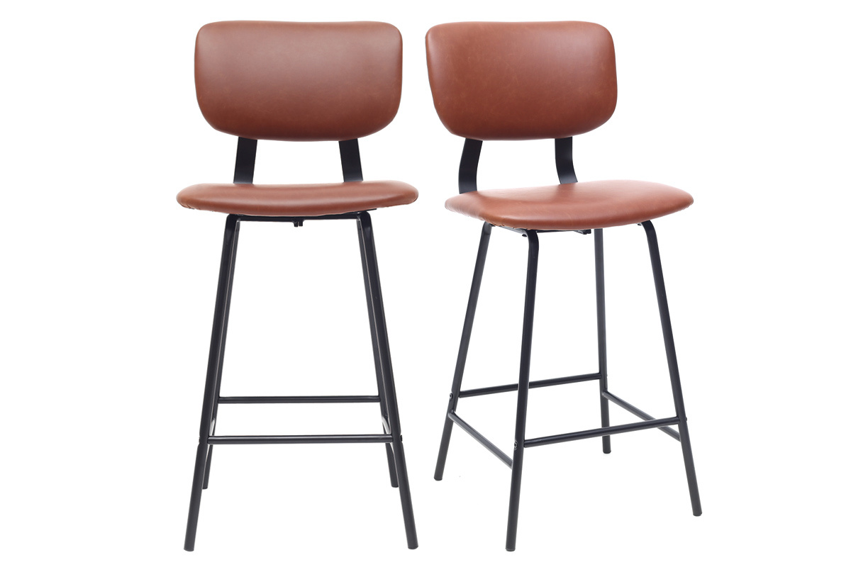 Tabourets de bar vintage marron clair avec pieds m�tal 65 cm (lot de 2) LAB