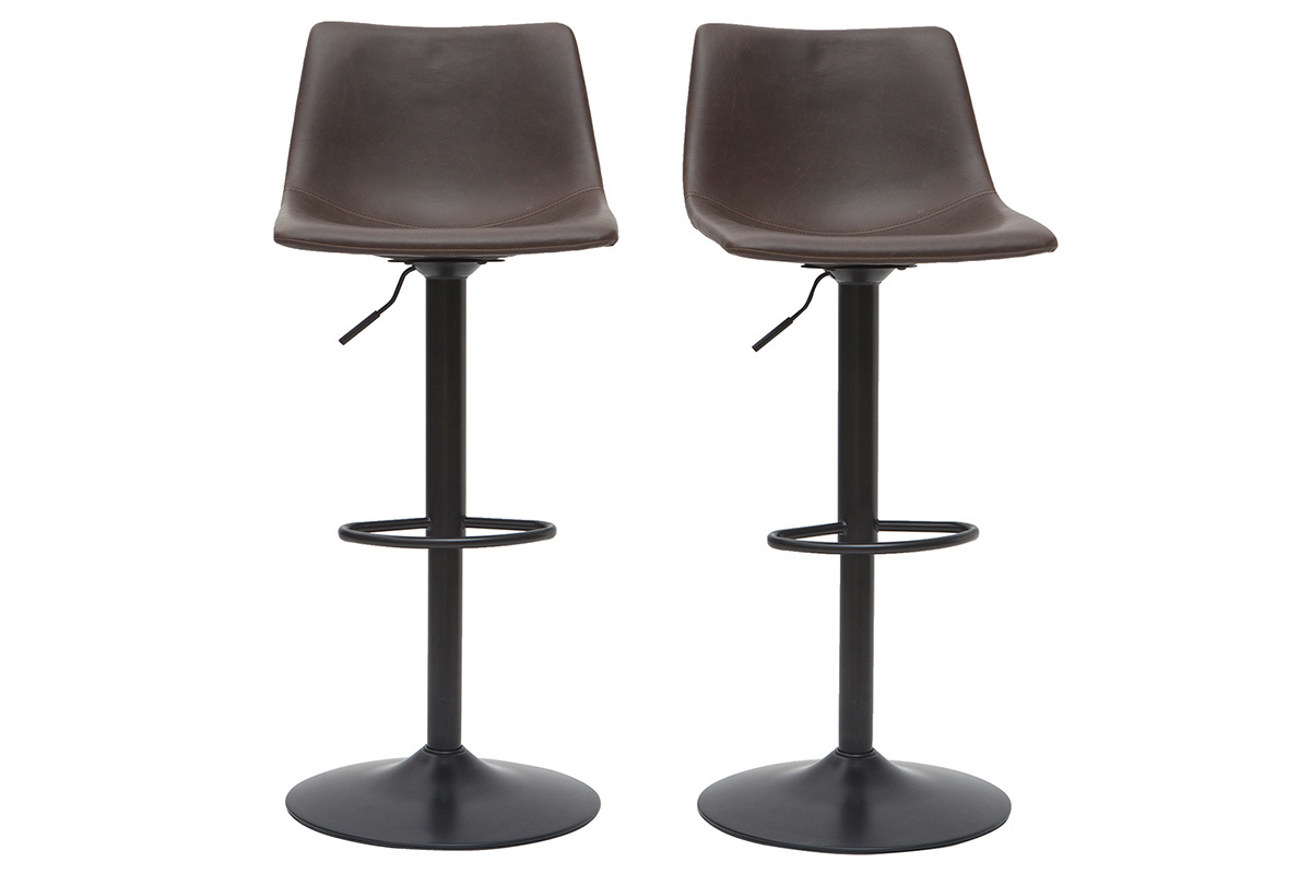 Tabourets de bar vintage r�glables pivotants marron (lot de 2) NEW ROCK