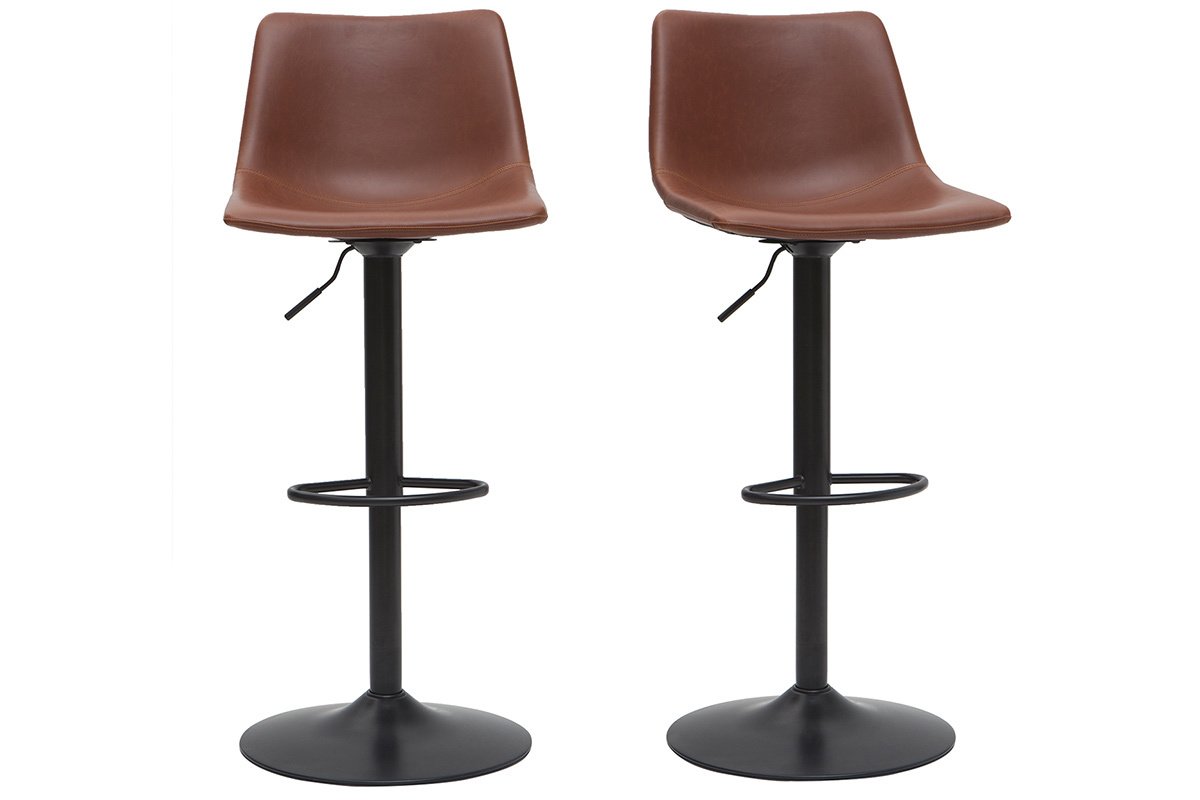 Tabourets de bar vintage r�glables pivotants marron clair (lot de 2) NEW ROCK