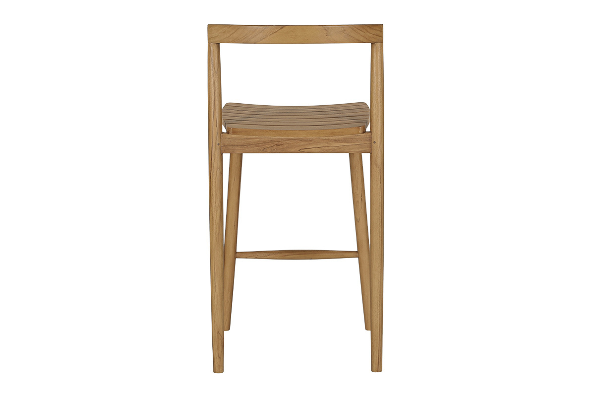 Tabouret de jardin en teck massif, vue de dos, empilable, hauteur 70 cm, design �pur�.
