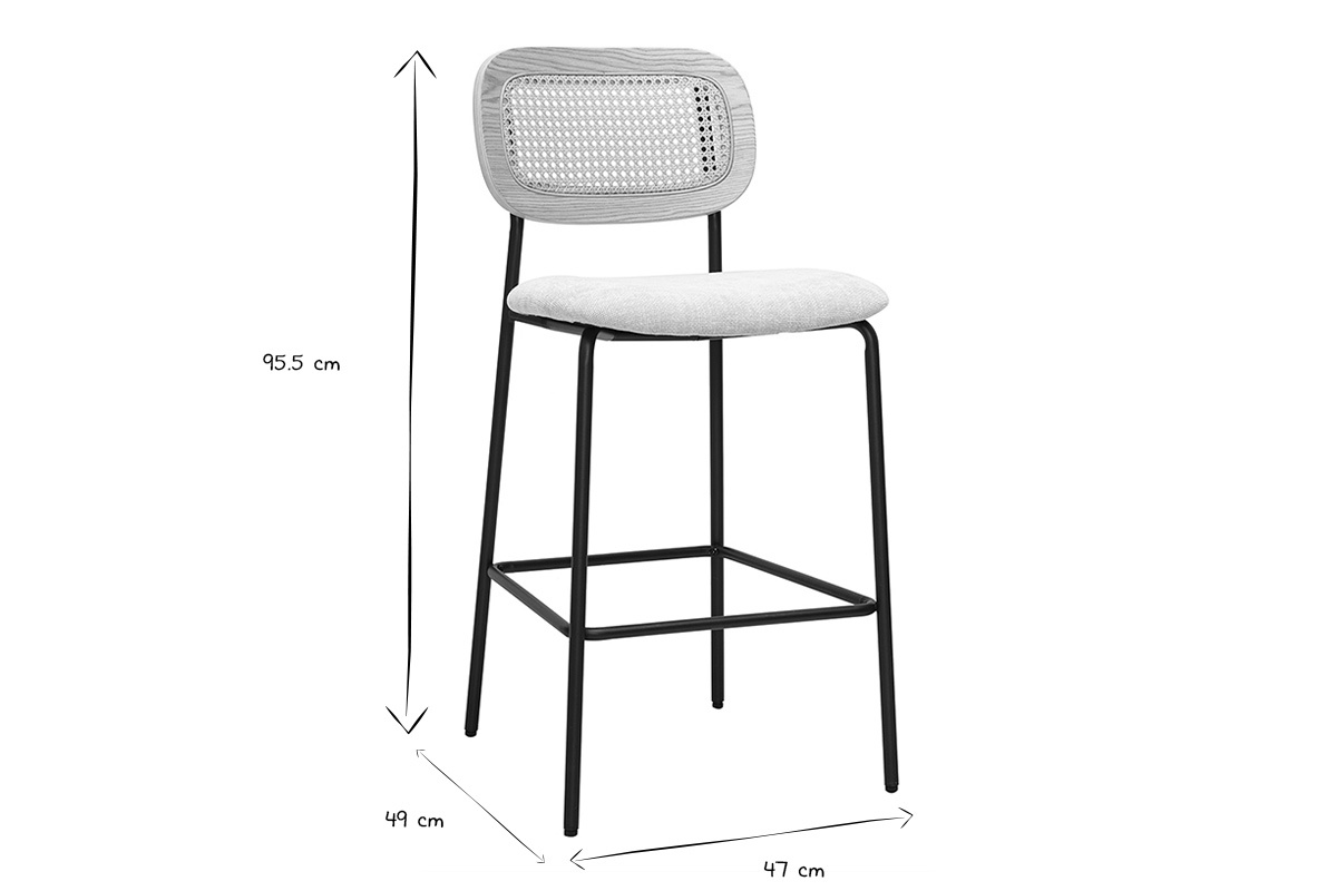 Tabouret design MIRANDA en noir et blanc, dimensions : L47 x P49 x H95,5 cm.