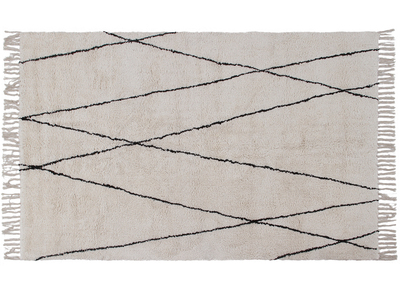 Tapis berb&egrave;re &agrave; franges en coton &eacute;cru 160 x 230cm HODNA