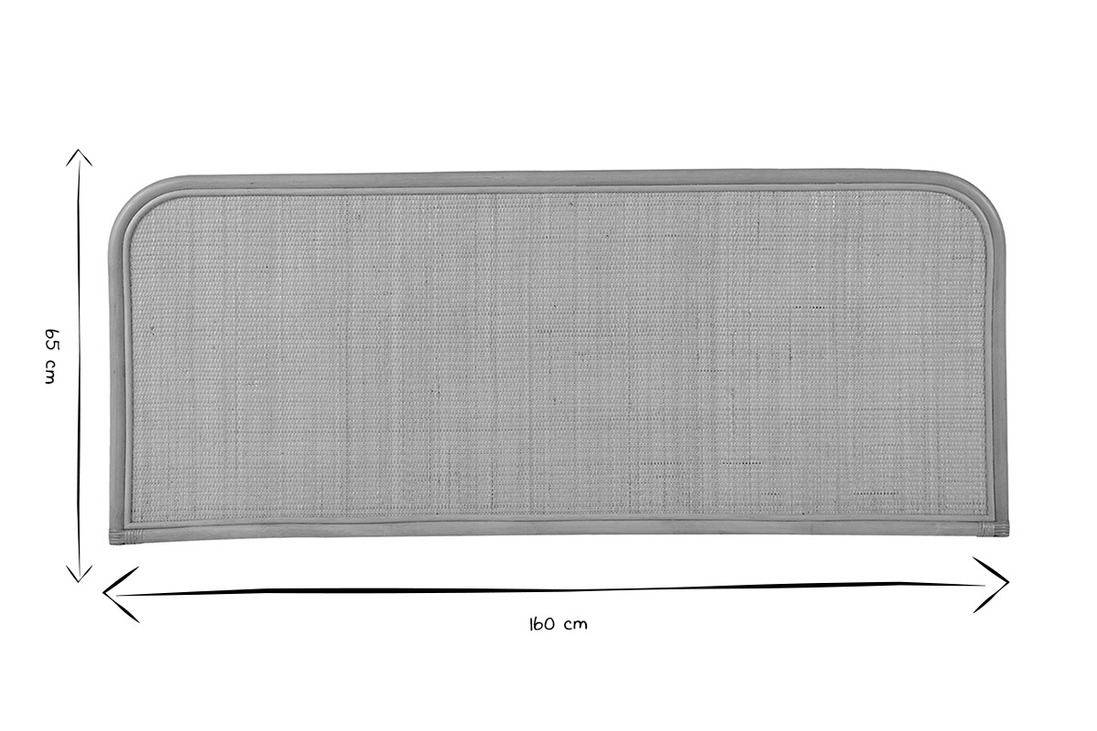 Dimensions de la t�te de lit NUSA : 160 cm de large, 65 cm de haut, vue de face en noir et blanc.