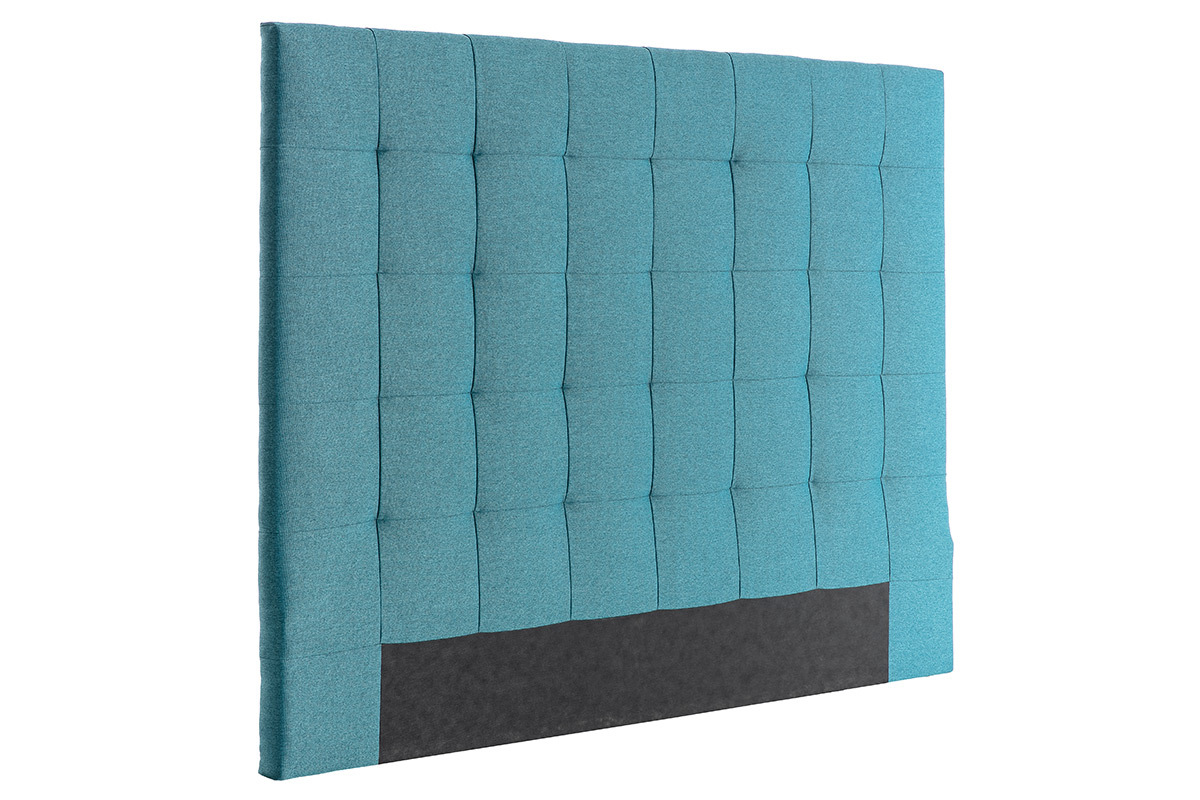 T�te de lit capitonn�e en tissu bleu canard L140 cm HALCIONA