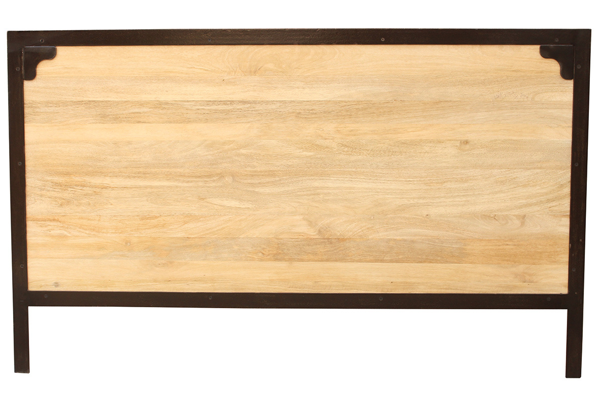T�te de lit en bois manguier massif et m�tal noir L165 cm INDUSTRIA