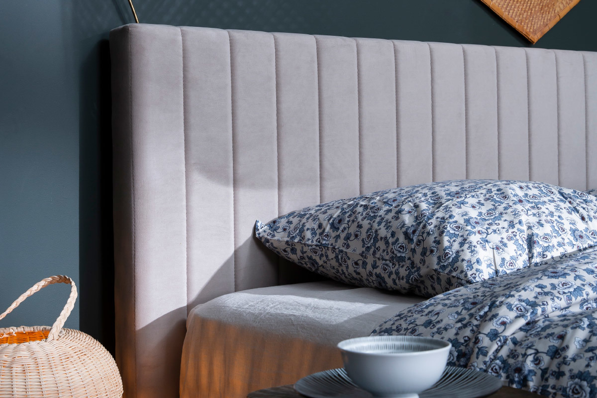 T�te de lit en tissu velours taupe L170 cm NEHA